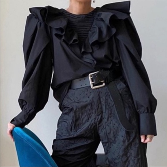 Zara Black Cotton Blouse Top Ruffles Dark Romantic Goth Witch - Picture 1 of 10